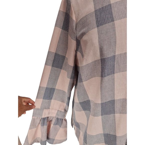 LANE BRYANT Womens Button Up Top Long Bell Sleeve Shirt Plus Size 20 Plaid  B6P - Picture 2 of 7